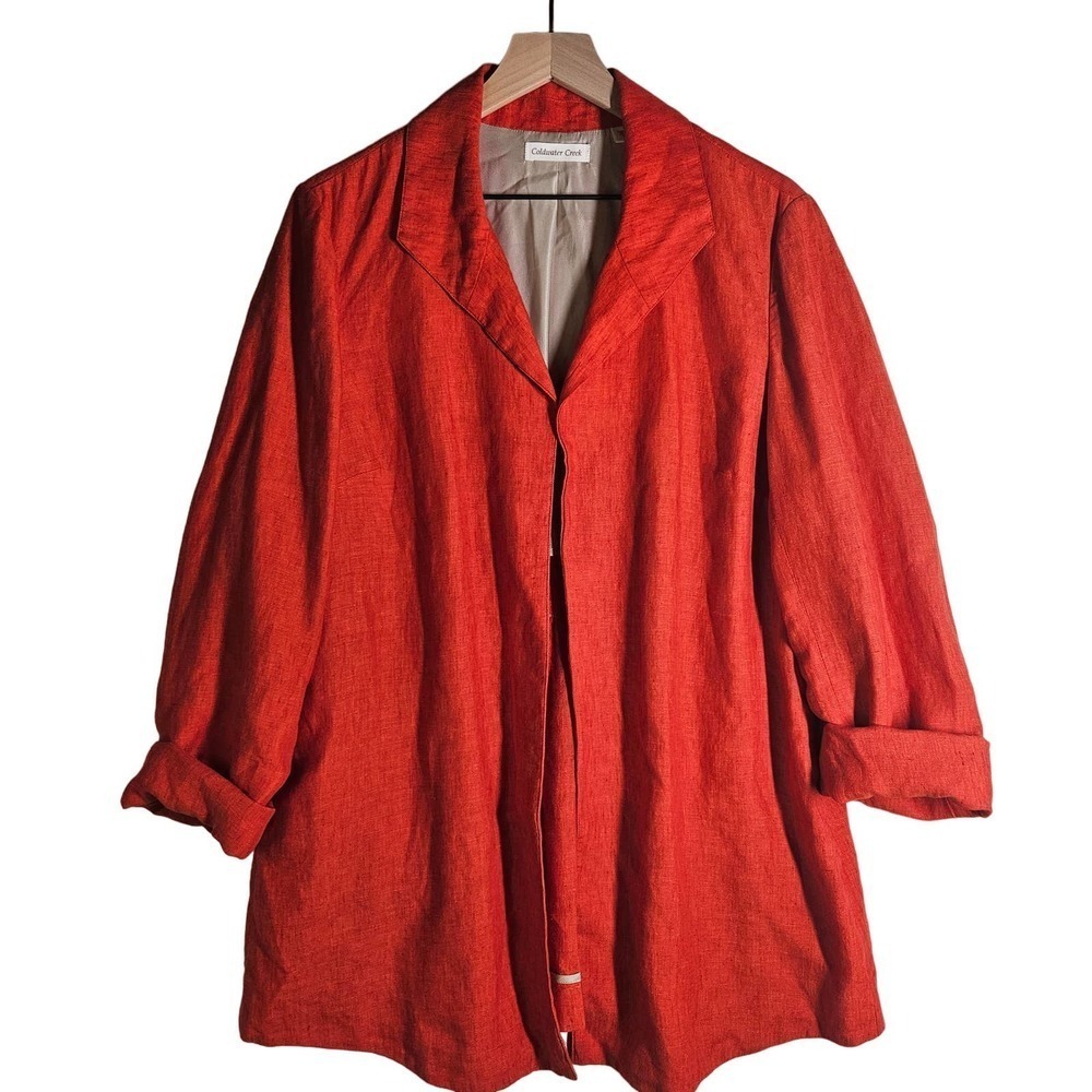 Coldwater Creek Linen Wing Collar Jacket 16 Orange Open Front Lagenlook
